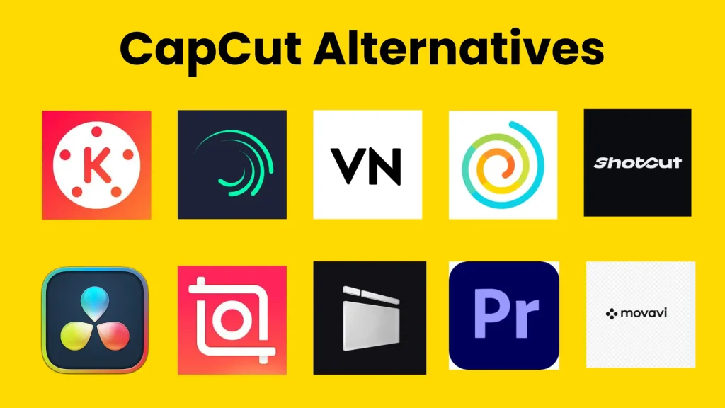 Logos of 10 CapCut alternative apps